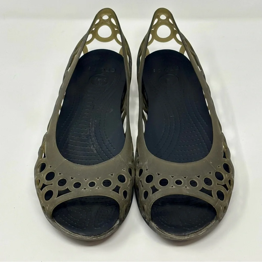 Crocs Adrina Jelly Peep Toe Slip On Ballet Flat Shoes Womens Size 11 Army Green
